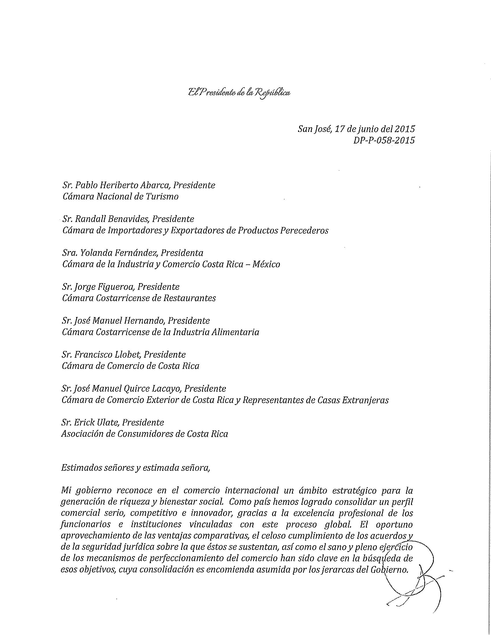 Repuesta del Presidente de la República a las preocupaciones de diversas cámaras sobre la aplicación de medidas excepcionales y temporales a las importaciones de ciertos productos de origen animal y vegetal, para garantizar la salud humana y la seguridad de las cosechas